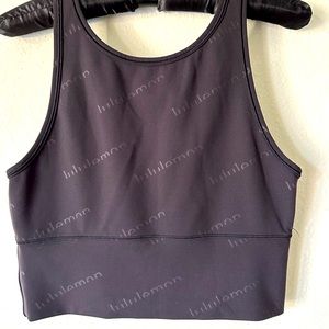 Lululemon Crop Power Pivot Black Written Tank, Black, Size 6